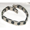 12mm Wide High Quality Polished Stainless Steel Bracelet With Black Links