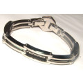 12,10mm Wide Heavy High Quality Polished Stainless Steel Bracelet With Black Links