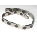 8,02mm Wide High Quality Polished Stainless Steel Bracelet With Black Links