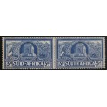SACC 78:1938 Voortrekker Cent. Mem. Fund. 3d + 3d bright blue pair with Voortrekker Monument. Hinged