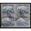 SACC 58: 1938. 1st Hyph. Pict. Def. Iss. of Union of S.A. 2d blue and violet used block of 4.