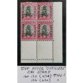 SACC 13b:13c: OFF of S.A.1930-47. 1d bl & carm. c. block of 4. Stop after `OFF` on Eng stp, top row.