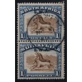 S.W.A. SACC 87: 1927-30. London Pict. of S.A overpr. S.W.A. 1s br. & blue ver. used pr.