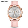 **LOWEST SHIPPING** MEGIR PINK WOMENS CHRONOGRAPH LEATHER WATCH WITH WATCH BOX