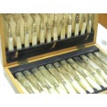 C.1910 Stunning Edwardian 12 Place Silver Collared Mother of Pearl Fish Set - in original box
