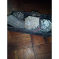wooden box with interesting rocks stones