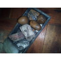 wooden box with interesting rocks stones