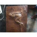 NUDE LADY COPPER WALL PLAQUE ON WOOD