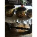 3 vintage brass planters