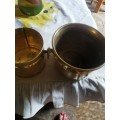 2 vintage brass planters with rings