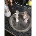 Antique 6 piece frosted decanter set