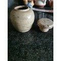 VINTAGE POTTERY HOLDER WITH LID