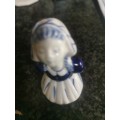 VINTAGE SMALL BLUE AND WHITE GIRL ORNAMENT