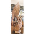 WOOD CARVING FISH EAGLES FIGHTING