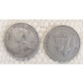 SILVER 1919 BRITISH WEST AFRICA 2 SHILLINGS AND EAST AFRICA COPPER-NICKEL 1 SHILLING 1949