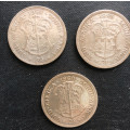 SA UNION SILVER COLLECTION OF THREE TWO SHILLING COINS