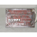 Copper Plate - Sign/Plate on Erdvark Ploeg - Moorreesburg - No 1050