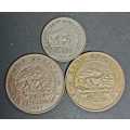 2×1 SHILLINGS COINS +FIFTY CENTS   2×1937  &  1×1942.   3 SILVER COINS  21GRAMS  EAST-AFRICA