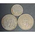 3× BRITISH EAST AFRICA COINS 2× 1 SHILLING  & 50c  COINS  3COINS   SCARSE ?