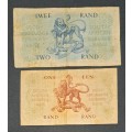UNION OF SOUTH AFRICA OLD 1 RAND & 2 RAND NOTES.