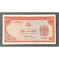TWO DOLLARS RESERVE BANK OF RHODESIA BANKNOTES SERIAL NO : K178  163492