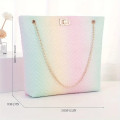 Fashion Gradient Tote Bag, Trendy Quilted Shoulder Bag, Women`s Casual Handbag For Commute Work