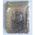 Superb antique hallmarked solid silver card case by Minshull and Latimer. Birmingham, 1890.