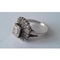 Vintage solid sterling silver baguette halo ring. Size: N (17mm)