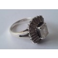 Vintage solid sterling silver baguette halo ring. Size: N (17mm)