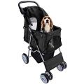 Folding Pet Stroller 4 Wheeled Dog Cat Carrier Cart Outdoor Travel Puppy Trolley