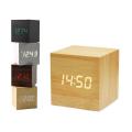 Mini Cube Wooden Clock Voice Control Electronic Desk Clock with LED Digital Tab