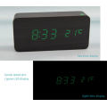 Wood Wooden Clock with LED Display 3 Sets Alarm Time Temperature Sound Control