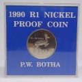 1990 RSA Nickel Proof coin PW Botha R1 in plastic slab