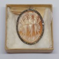 Antique three muses/graces cameo pendant (silver 800 stamp) marcasite