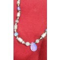 1970 BEADED NECKLACE With CUTTING GLASS PENDANT