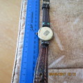 Roamer gents non magnetic gold plated leather wrist watch, working, sold as is, as per photo