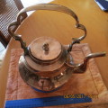 Antique copper kettle, base 17.5cm diameter, 15cm deep, 30cm to top of handle, as per photo