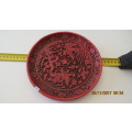 Very scarce Chinese curved plate, 20cm diameter, red (wax), name on back, as per photo