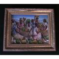 OIL ON CANVAS PAINTING OF FRUIT SELLERS IN GOLD FRAME