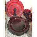 RARE FIND    Red selenium nanoparticle-infused glass dinner set  ....EXCELLENT CONDITION