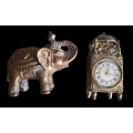 SOLID BRASS ELEPHANT AND CAST METAL CLOCK | PRINTERS TRAY | ORNAMENTS | DECOR | HOME