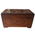 Hand Carved Chinese Camphor Wood Hinged Box Brass Hasp Intricate Details
