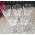 5 CRYSTAL SHERRY GLASSES
