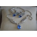 beautifull cde sterling necklace and earings with blue stones