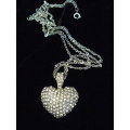 SILVER TONE HEART NECKLACE AND PENDANT
