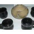 Pottery tea pot 4 potter mugs