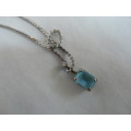 SILVER TONED NECKLACE WITH BLUE STONE