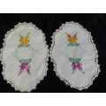 2 X DOILIES COTTON EMBROIDERED