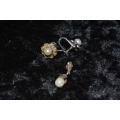 Very pretty ` faux pearl` and marcasite silver toned earrings and pendant set