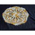 ORANGE AND PALE YELLOW COTTON HAND CROCHETED DOILIE 29 CM